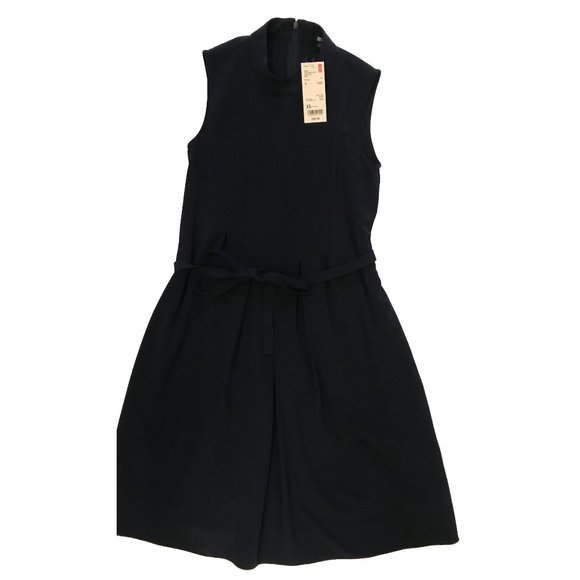 Uniqlo Pleated Sleeveless Navy Dress - Picture 1 of 3